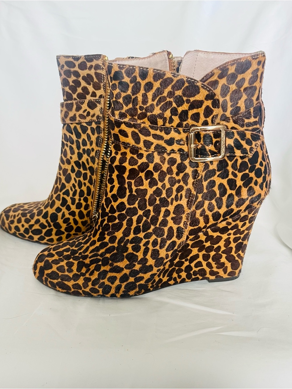 Vince Camuto Leopard Print Wedge Ankle Boots - Tan and Black